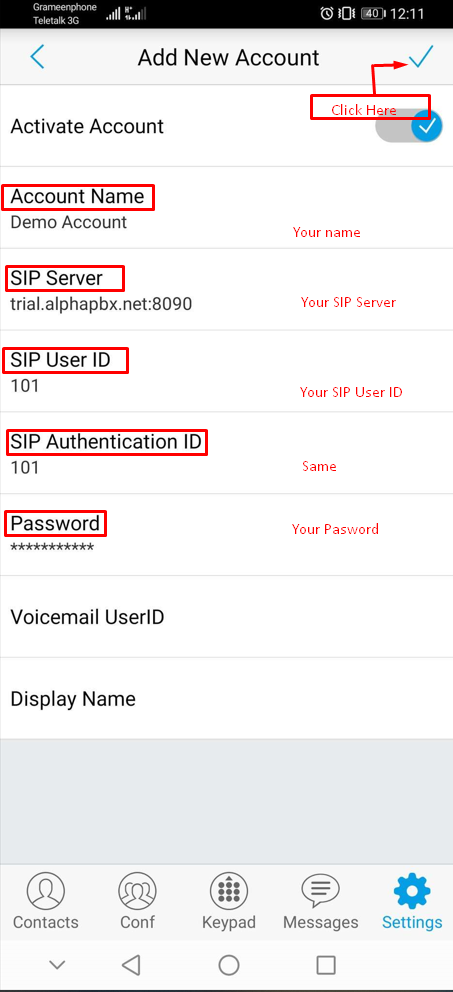 PBX extensions setup on GS Wave App - Step 5
