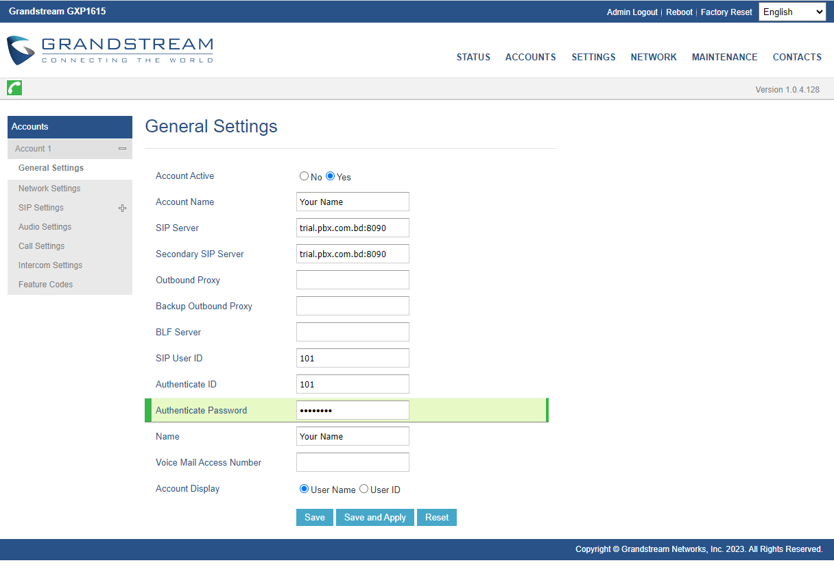 How to Configure SIP Account on a Grandstream IP Phone - Step 5
