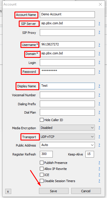 How to Set Up Only the IP Phone Number in MicroSIP - Step 3